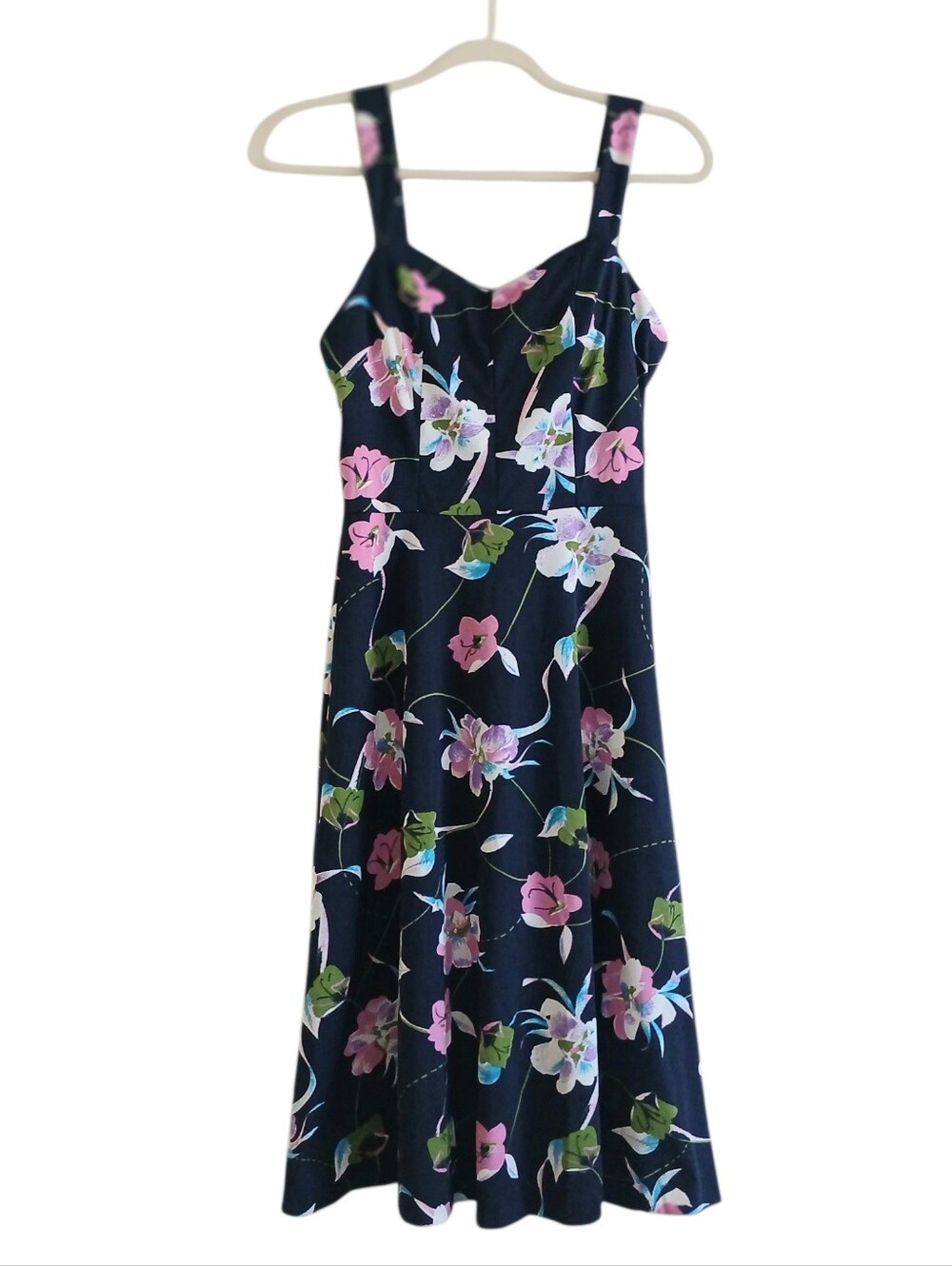 VINTAGE 50's 60's Union Made Pinup Fit Flare Women's 12 Blue Floral Smocked Bra
